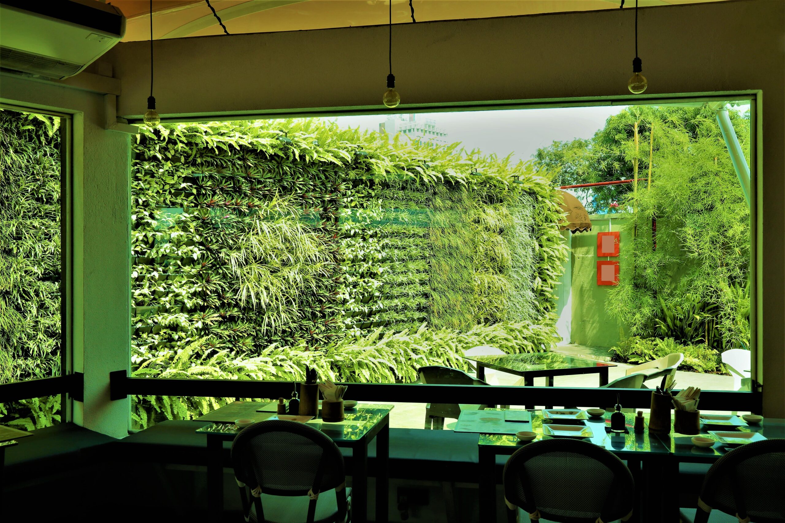 Lush green live outside a restaurant